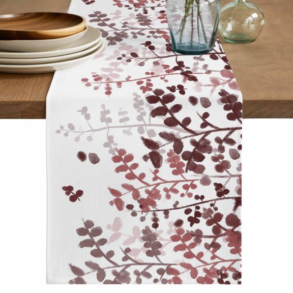 Table Runner 72 Inches Long for Kitchen Dining, Leaves Dresser Scarf Farmhouse, Dining Table Decorations for Wedding/Parties, Pink Brown Summer Botanical 13 x 72 In