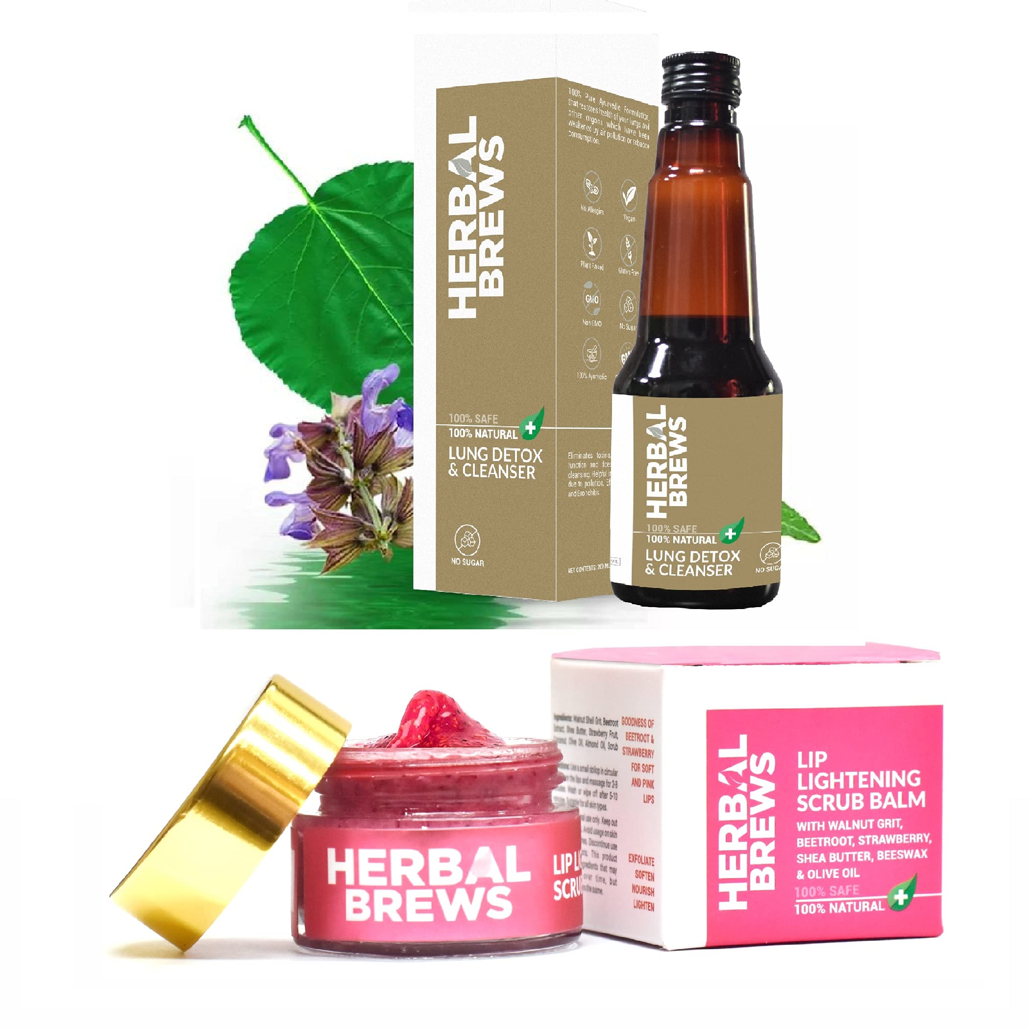 Herbal Brews Lung Detox for Smokers 200 ml + Lip Lightening Scrub Balm
