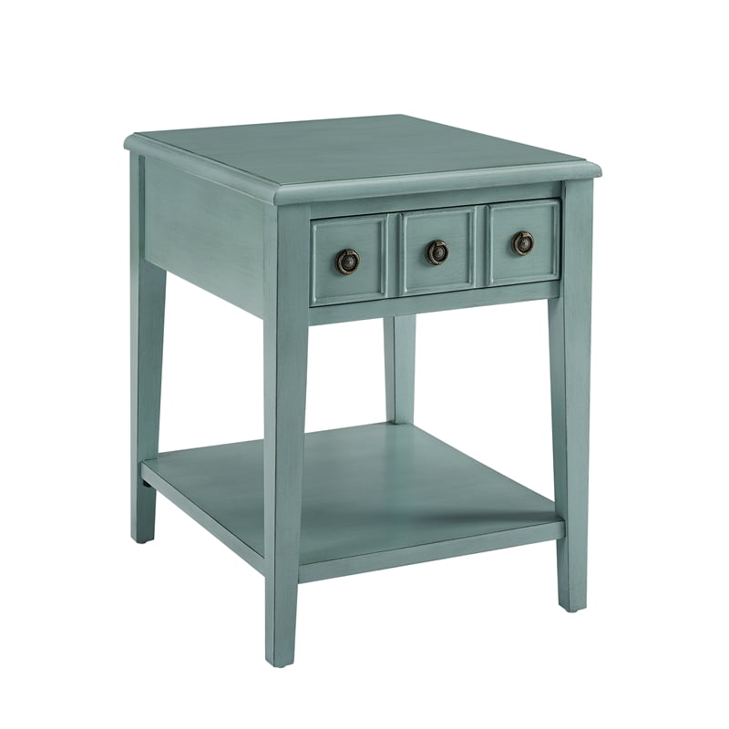 Powell Sadie Wood Side Accent Table in Teal Blue