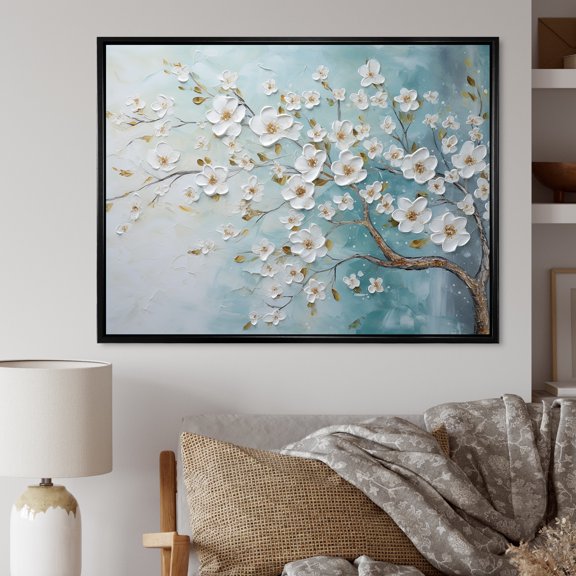 Designart "Serene Dogwood Enchantment II" Flower Field Floater Framed Wall Art Prints