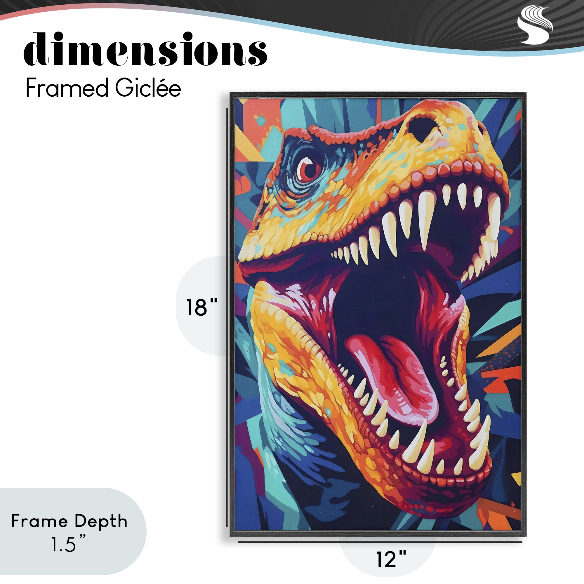 Stupell Industries Pop Style Raptor Dino Black Framed Giclee Art, design by Creative Studio