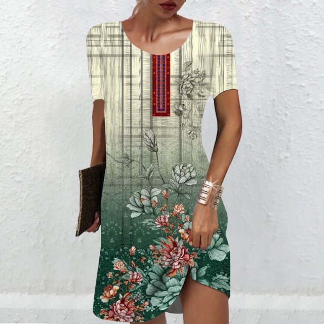 Mefallenssiah Robe Pull Imprimée à Manches Courtes et Col Rond pour Femmes