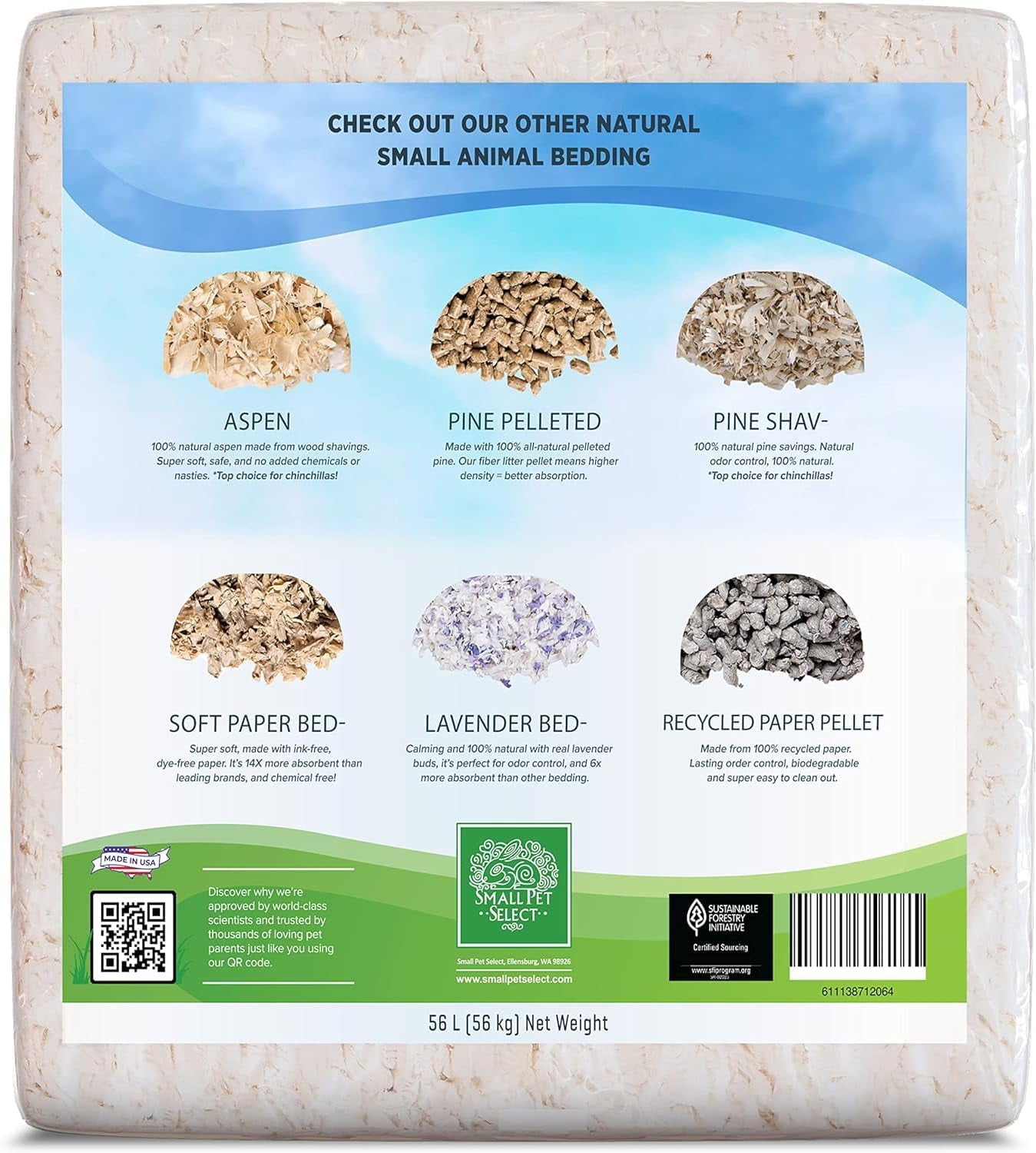 Small Pet Select Unbleached White Paper Bedding, 56 L, Model Number: SMWB