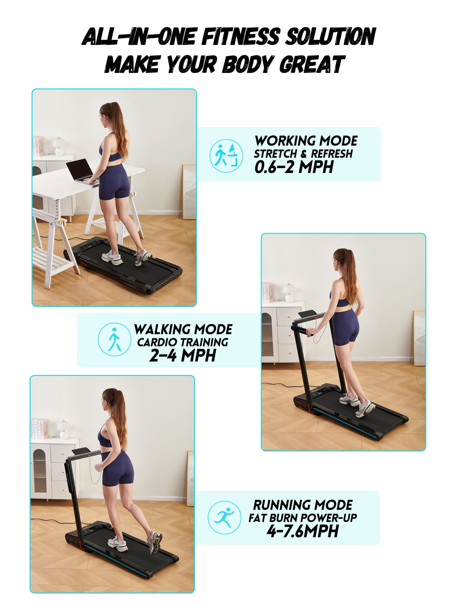 Welmotive Treadmill with Auto Incline Walking Pad Underdesk Foldable with Handlebar for Home Office Potable Compact Running Machine Caminadora Up to 13% 6 Levels Remote Control Indoor Fitness Black