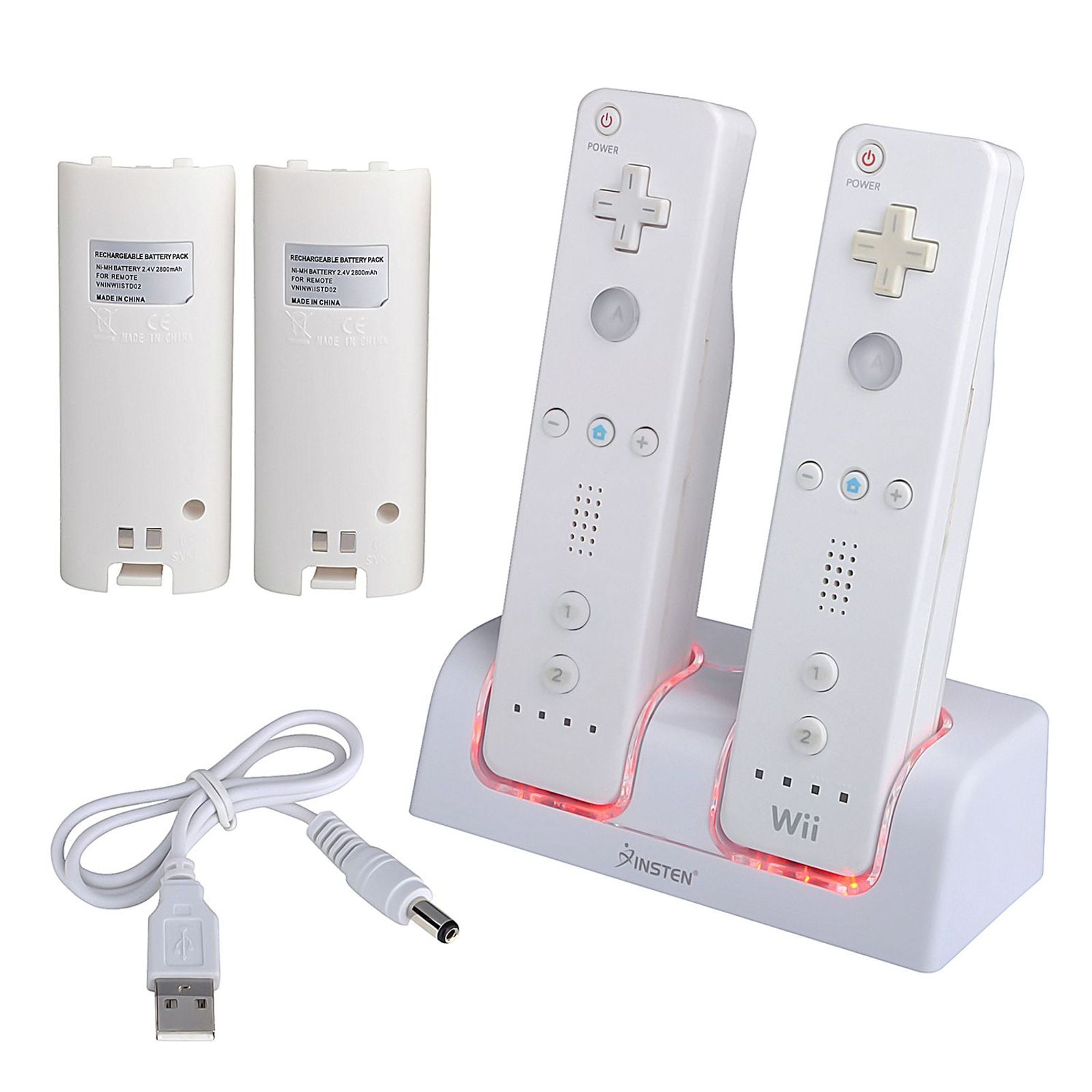 virtueel Vervelend Koninklijke familie For Nintendo Wii U Dual Remote Controller Charger Charging Dock Station +  2x Rechargeable Replacement Battery Pack Accessories Bundle, White -  Walmart.com