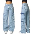 thumbnail image 1 of Womens Polyester Printed Oversized Baggy Wide Leg High Waist Full Length Jeans, 1 of 10