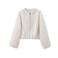 thumbnail image 2 of Women's Solid Color Loose Short Bomber Jacket Casual Fashion Long Sleeve Outerwear Beige M, 2 of 4