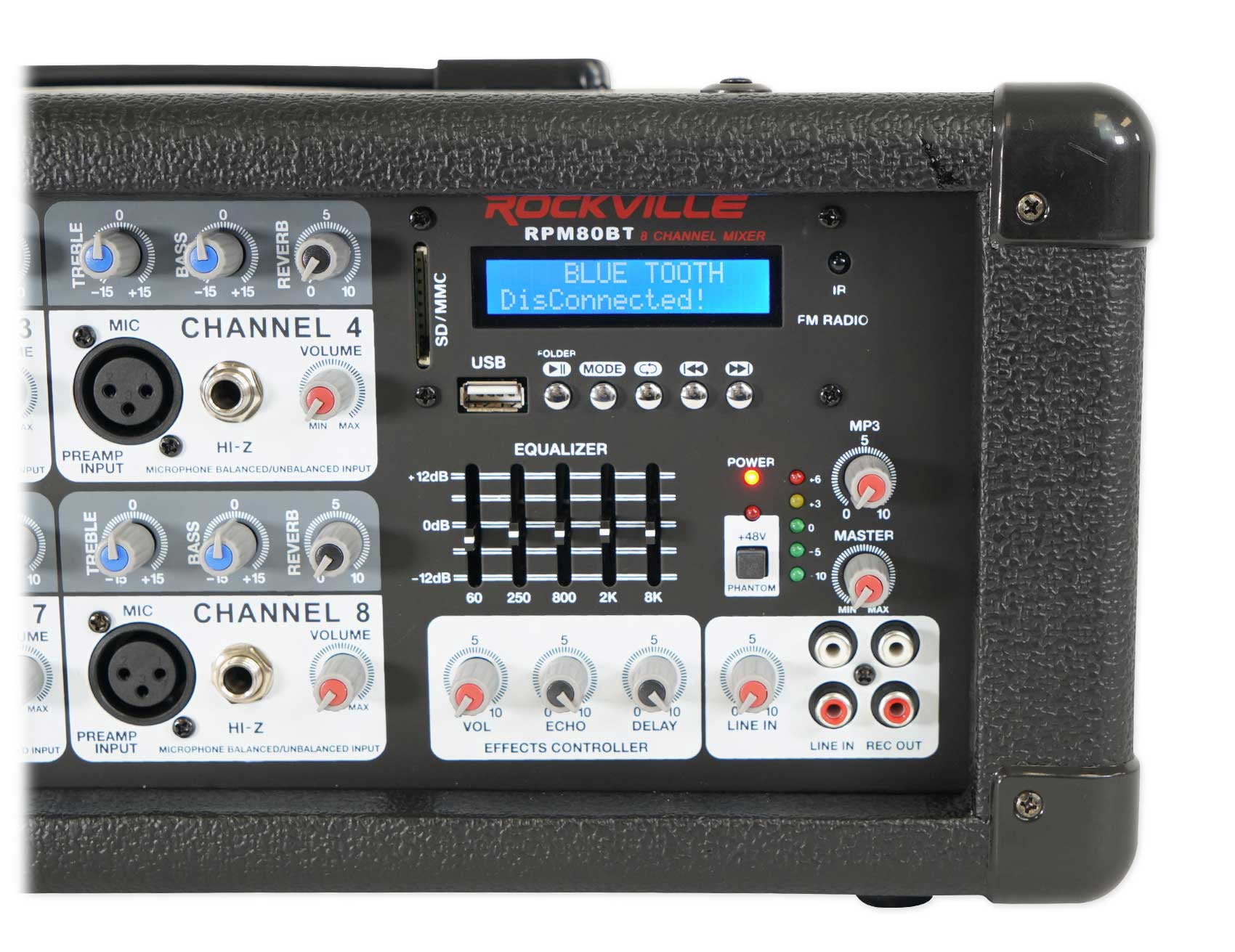Rockville RPM80BT 2400w Powered 8 Channel Mixer/Amplifier w/Bluetooth/EQ/Effects
