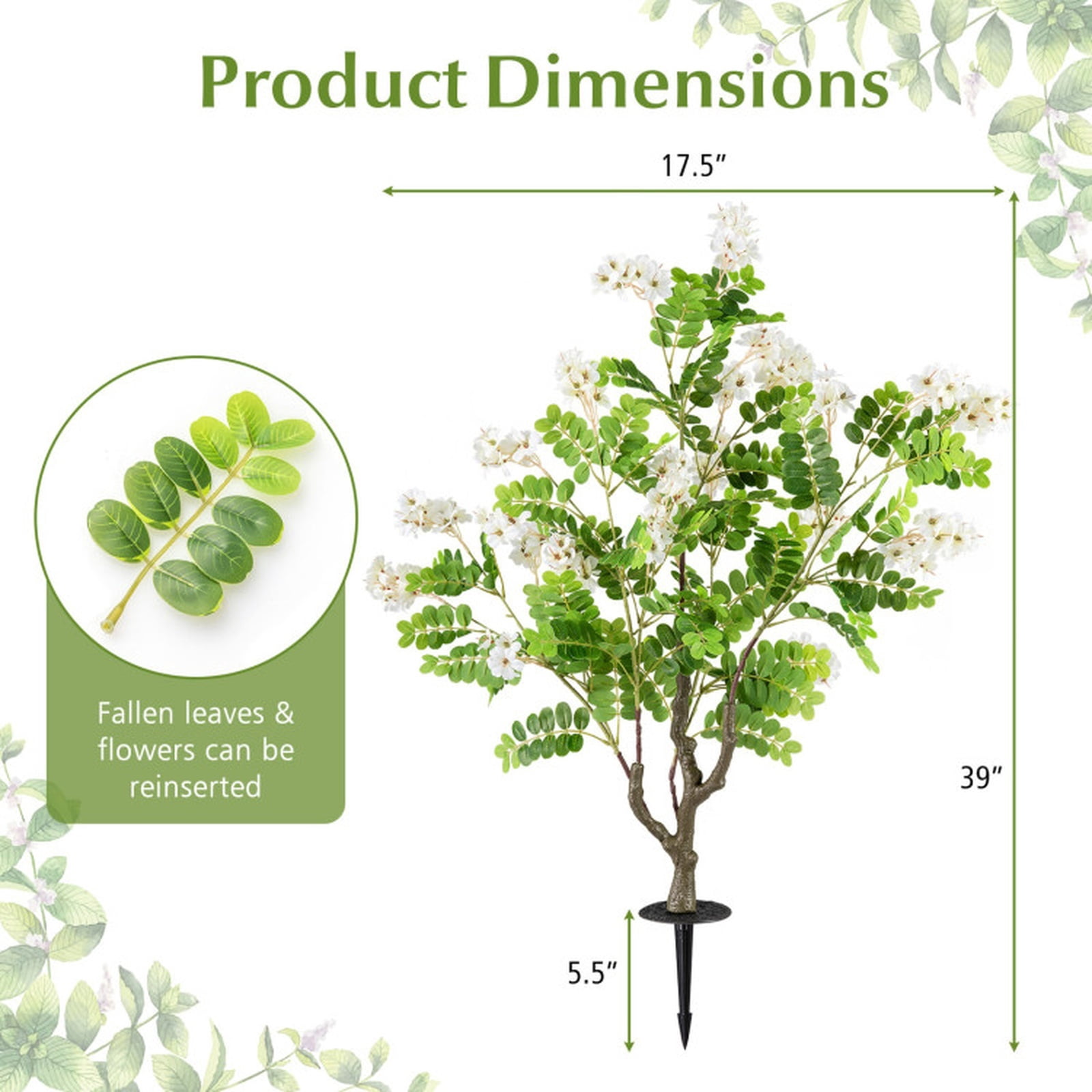 Vebreda Artificial Plant Decor, 2 Pack Artificial Locust Flower Trees 39 Inch Fake Evergreen Shrubs with Ground Spikes, Sun-protective Materials