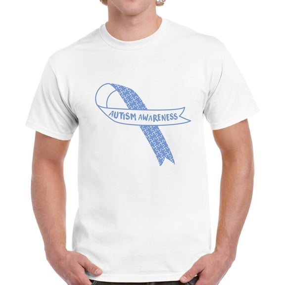 Men T-Shirt Autism Awareness Blue Ribbon Shirt for Him Mens Top Graphic Tee