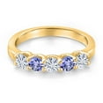 thumbnail image 3 of Gem Stone King 18K Yellow Gold Plated Silver White Moissanite and Blue Tanzanite Wedding-Bands Ring for Women | 0.84 Cttw | Round 3.5MM | Gemstone Birthstone | Size 5, 3 of 7