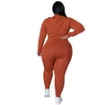 thumbnail image 3 of Plus Size Women’s Two Piece Outfit Solid Color Long Sleeve Top and Pants Casual Matching Set Relaxed Fit Comfortable Everyday Wear, 3 of 4