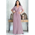 thumbnail image 2 of KOH KOH Long Sexy V-Neck Short Sleeve Slit Flowy Cocktail Evening Bridesmaid Wedding Guest Party Summer Tall Dressy Maxi Dress Gown For Women Dusty Pink Large US 12-14 NT290, 2 of 7