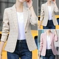 thumbnail image 2 of comerut Women Blazer Plaid Print Contrast Color Turn-down Collar Cardigan Long Sleeves Warm Business Anti-wrinkle Autumn Coat for Work, 2 of 7