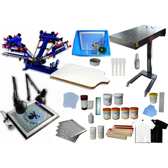 INTBUYING 4 Color 1 Station Screen Printing Kit Micro-Adjust Press Printer with Flash Dryer Exposure Silkscreen Machine