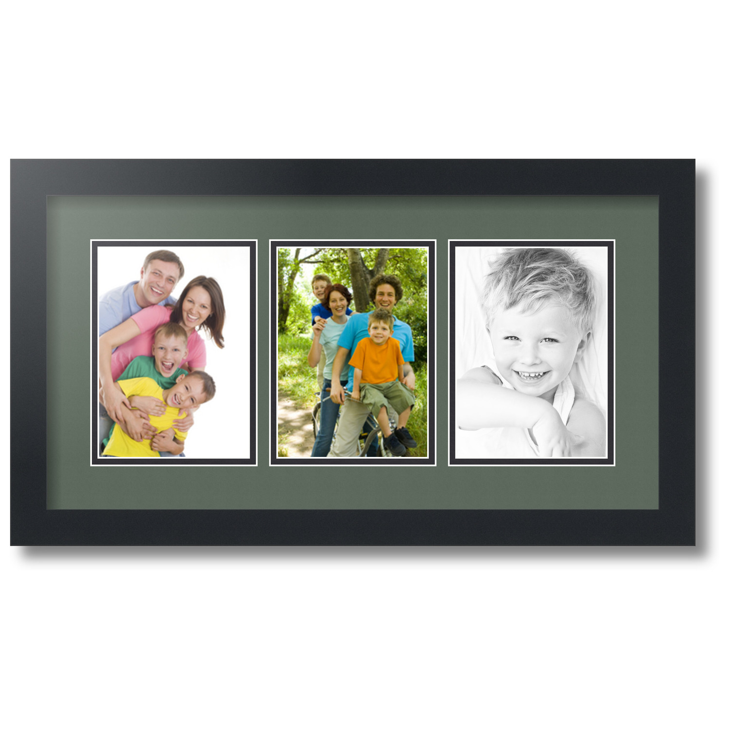 ArtToFrames Collage Photo Picture Frame with 3 5x7" Openings, Framed in Black with Forest