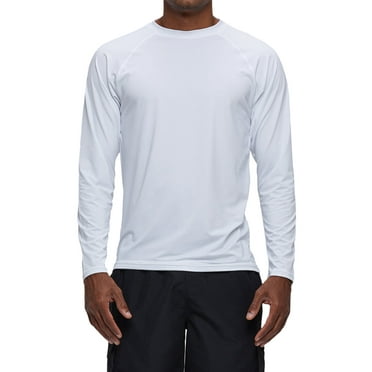 Weilanxin Long Sleeve Swim Shirts for Men Sun Protection Shirt Running Rashguard UPF 50  UV Swimwear Athletic Workout White Size L