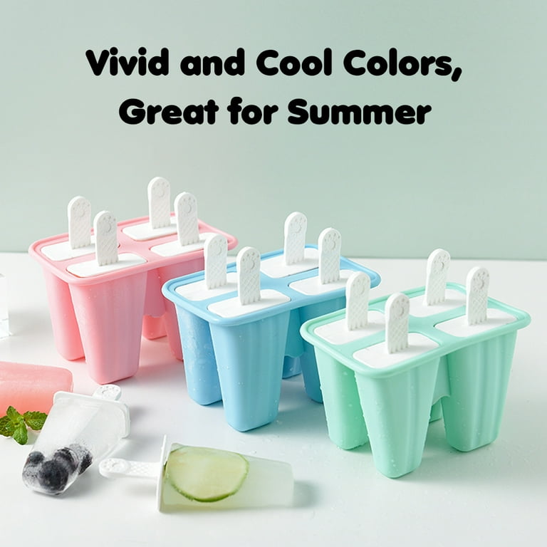 Popsicle Mold Set 4 Pieces Homemade Silicone Popsicle Maker Easy Release  Ice Cream Molds Reusable DIY Pop Molds (Ice World, Blue)