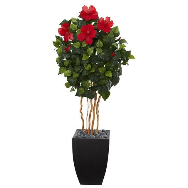 4.5 ft. Hibiscus Artificial Tree in Black Washed Planter
