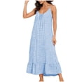 thumbnail image 2 of ClodeEU Women's Plaid Adjustable Spaghetti Strap Dress with Pleated Flared Hem ,Casual Loose Beach Midi Dress Light Blue,Womens Plus L, 2 of 6