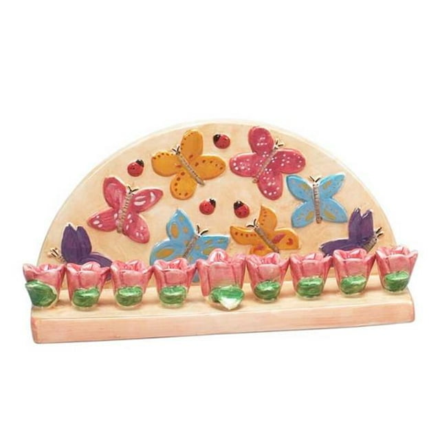 Menorah de Conception de Fleurs et Papillons en Céramique