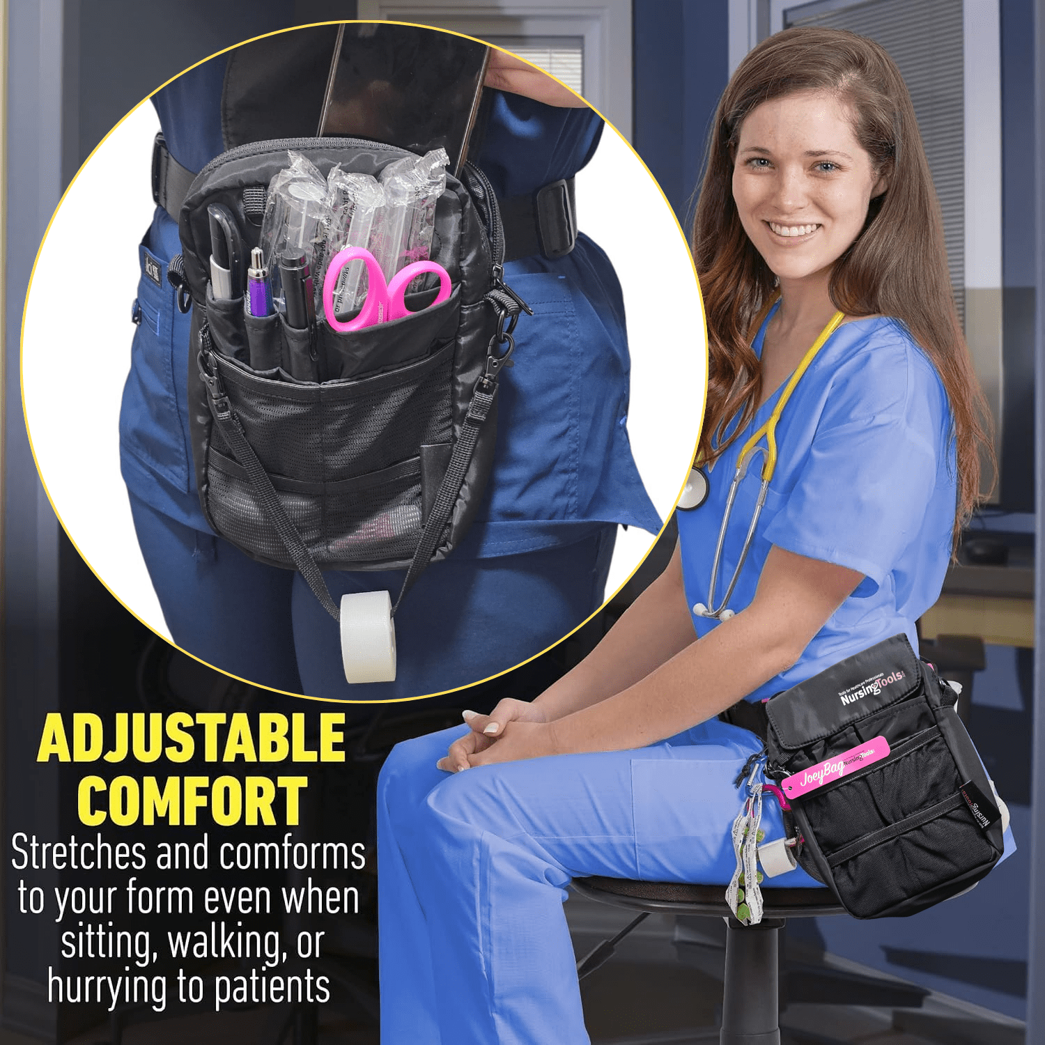 Joey Nurse Fanny Pack Multi Compartment Waist Organizer Tool Bag for Students, Practitioners & Medical Professionals (Black)