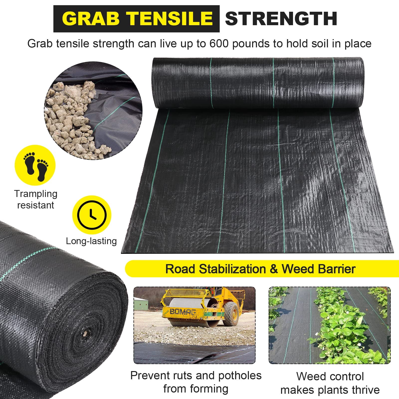 DWALE 6x300 ft Driveway Fabric, 2.4OZ Heavy Duty Road Fabric for Erosion Control, French Drain & Construction Projects