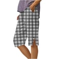 thumbnail image 2 of Makaor Womens Long Shorts with Pockets Button Mid Waist Straight Leg Long Short Elastic Waist Plaid Baggy Summer Outfits White M, 2 of 5