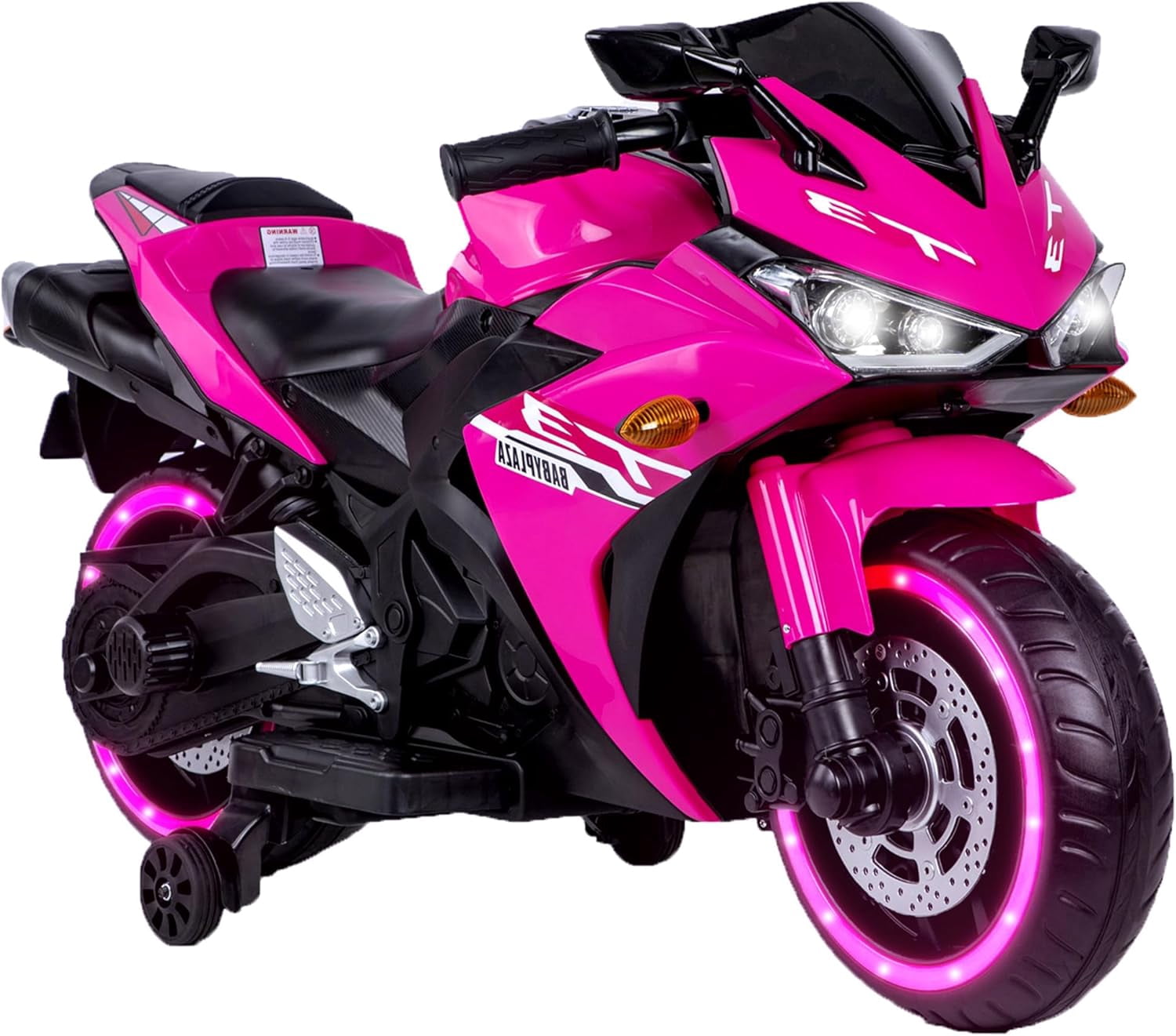 ZOGYMOZ Kids Motorcycle,12V Kids Electric Motorcycle with Training Wheels,Ride On Motorbike, Speed by Hand, Music Function, Max Load 88LB (Pink)