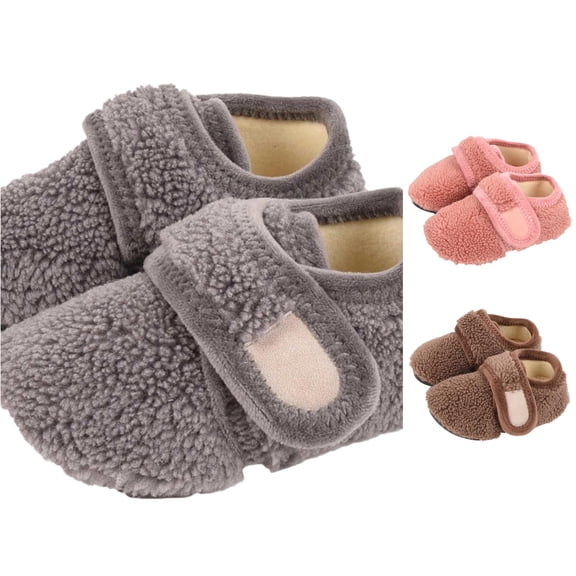 LIIPEE Kids Solid Color Slippers For Boys And Girls Cute Non- Flat Bottom Slipper Booties Fall Winter Warm Fuzzy Bedroom House Shoes,3.5-4 Years