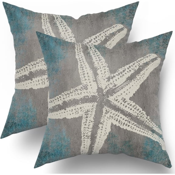 Vintage Starfish Pillow Cover 20x20 Inch Set of 2 Coastal Beachy Nautical Decorative Cotton Cushion Cover for Bedroom Living Room Sofa