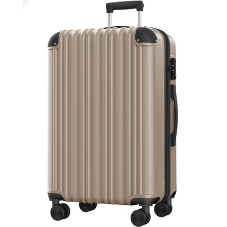 Hardside Expandable Spinner Luggage, 28" Checked Suitcase with Wheels, Champagne