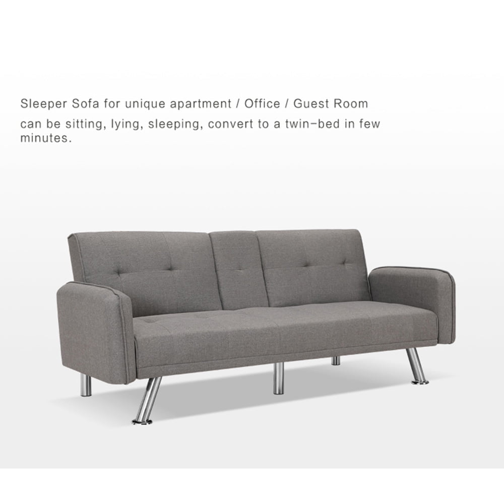 Lowestbest Modern Sofa Bed, Lounge Sleeper Couch, Upholstered Sofas with 2 Cup Holders (Light Gray) Lowestbest Modern Sofa Bed, Lounge Sleeper Couch, Upholstered Sofas with 2 Cup Holders (Light Gray)