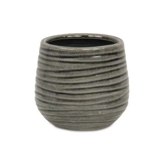 Fairloam Round Curved Wave Lined Pattern Ceramic Pot, Gray - Medium
