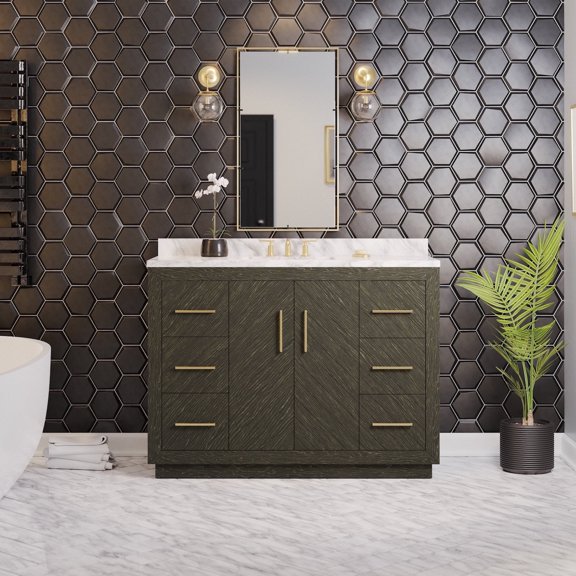 Peyton 48" Bathroom Vanity with Dark Oak Cabinet and Carrara Marble Top