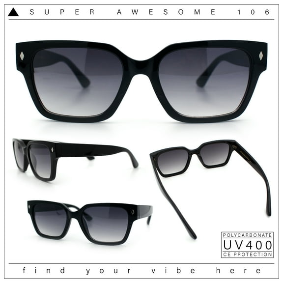 Mens Gentlemanly Urban Hipster Horn Rim Rectangle Plastic Sunglasses Black - Smoke