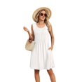 thumbnail image 3 of Loose Beach Vacation Casual Crew Neck Sleeveless Sundresses with Pockets Tank Dress White M, 3 of 10