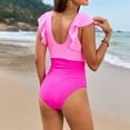 thumbnail image 4 of Huowey Women Swimwear Mesh Splicing Solid Color Splicing Swimsuit Ruffled Beach Vacation Swim Wear Honeymoon Cruise Trendy Wear, 4 of 7