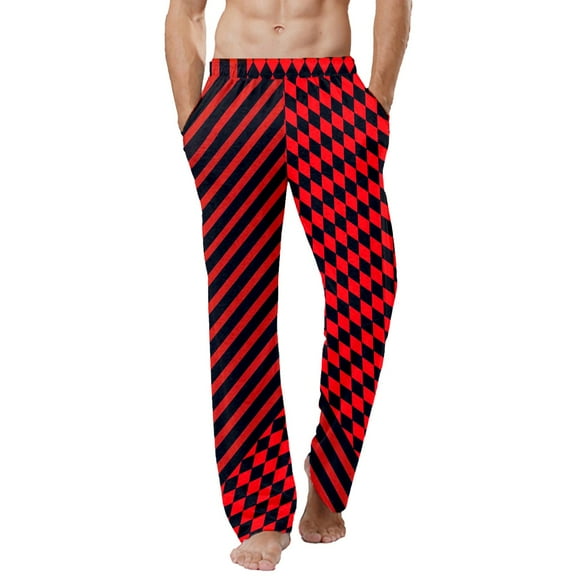 Pajama Pants Men Checkered Long Pyjamas Bottoms Men Casual Drawstring Pants Nightwear Mens Pajamas Pants Red L
