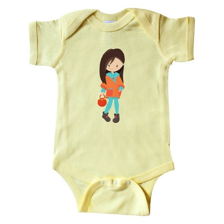 

Inktastic Fashion Girl Brown Hair Orange Jacket Leggings Gift Baby Girl Bodysuit