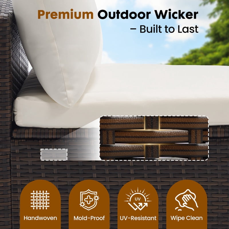 Gianna 7 Piece Outdoor Patio Sectional Sofa, Modular Wicker Furniture Set with 2.8" Thick Cushions, Adjustable Feet, All-Weather Rattan Outdoor Couch for Backyard, Poolside, Brown