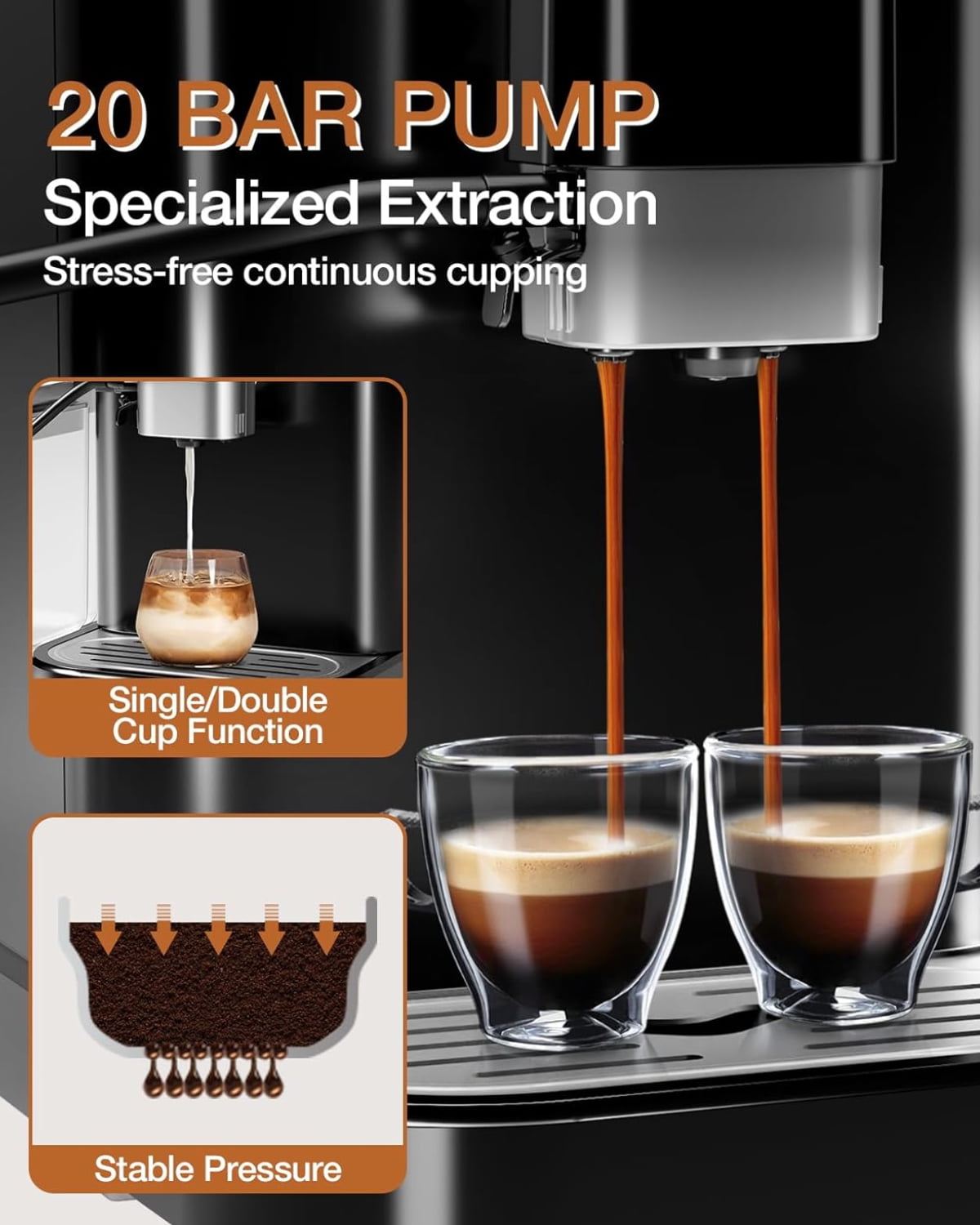 Garvee Professional Automatic Espresso Machine, 20 Bar Coffee Machine with Automatic Milk Frother, 1-15 Adjustable Grind for Home, Black