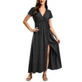 thumbnail image 2 of ClodeEU Women's Polka Dot V Neck Short Sleeve Waist Tie High Side Slit Wrap Maxi Dress,Casual Summer Beach Vacation Dress Black,Women's Plus L, 2 of 4