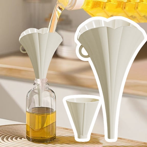 Kitchen Funnel Silicone Foldable Funnel Kitchen Gadgets Canning Food Funnel for Wide Mouth Jar，4.53"×3.54", 1 Pack (Beige Apricot Blossom)