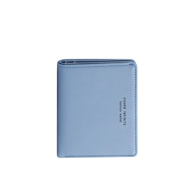 Cartera de cuero para mujer. Cartera pequeña de cuero con bloqueo RFID. Portatarjetas. Monedero con cremallera para mujer y niñas. Azul/gris