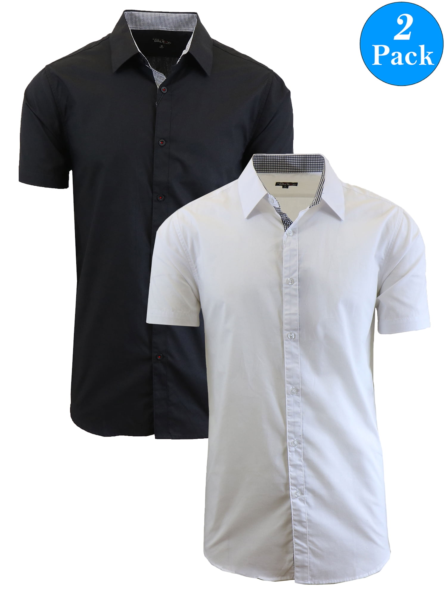 Men's 2-Pack Short Sleeve Slim-Fit Solid Dress Shirts (S-5XL) - Walmart.com