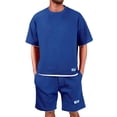 thumbnail image 2 of HAJWOH Men Two Piece Outfits Sets Waffle Knit Crew Neck Short Sleeve Shirts Elastic Waist Bermuda Shorts Set Tracksuit, 2 of 5
