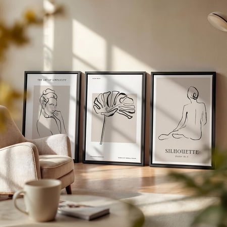 Minimalist Line Art Framed Print Abstract Woman Poster Boho Living Room Decor Set 3