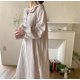 thumbnail image 1 of Vestido coreano pequeño con flores y volantes, cuello de muñeca, manga larga, algodón suave, suelto, camisón de mujer para casa, 1 of 6