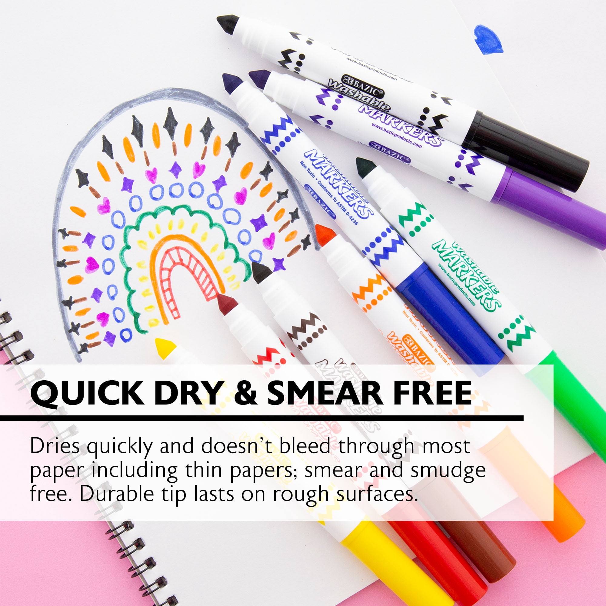 BAZIC Washable Markers 8 Color Jumbo Coloring Marker (8/Pack), 24-Packs